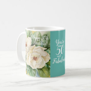 50. en 50e Blauwgroen Birthday Floral Name Koffiemok