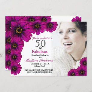 50 en 50e Foto van Fabulous paarse Floral Birthday Kaart