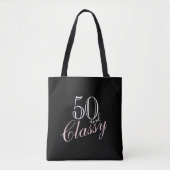 50 en Classy Black Elegant Pink Script Birthday Draagtas (Voorkant)