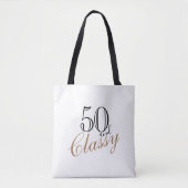 50 en Classy Elegant Black Golden Script Birthday Draagtas (Voorkant)