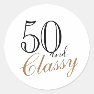 50 en Classy Modern Elegant Woman Birthday Ronde Sticker