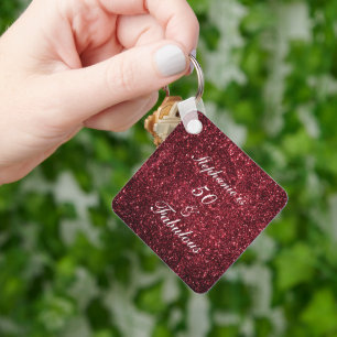 50. en de Fabulous Birthday Red Burgundy Glitter 2 Sleutelhanger