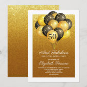 50 en de Fabulous Gold Glitter Black Balloons Part Kaart (Voorkant / Achterkant)