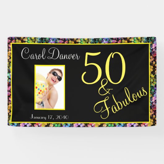  50 en de Fabulous Rainbow Birthday Spandoek (Horizontaal)