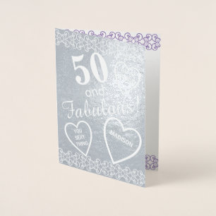 50 en de Fabulous Silver Birthday Heart op persoon Folie Kaarten