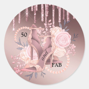 50 en een vormig Roos Gold glitter steekt een stic Ronde Sticker