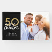 50 en Fab verjaardag zwart en goud fotocollage Spandoek (Horizontaal)
