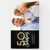 50 en Fab verjaardag zwart en goud fotocollage Spandoek (Verticaal)