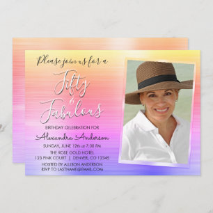 50 en Fabelachtige Elegante Roze Paarse Foto Kaart