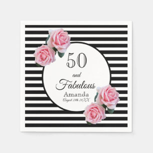 50 en fabelroze floralen zwarte strepen servet