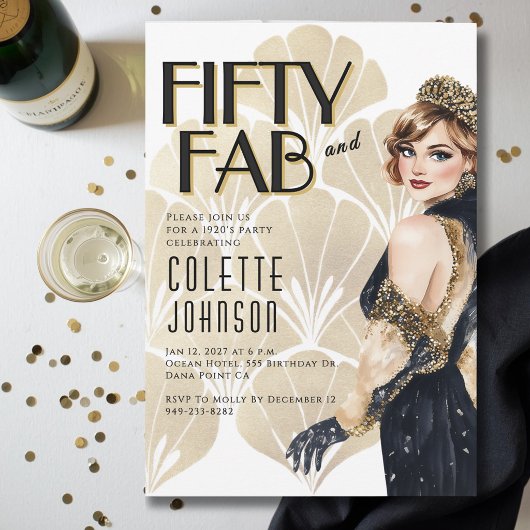 50 en Fabulous 1920s Verjaardagsuitnodiging Kaart