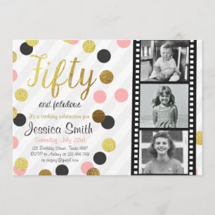 50 en Fabulous 50 Gold Glitter Birthday Invite Kaart