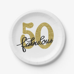 50 en Fabulous 50e Gold Black Modern Party Papieren Bordje