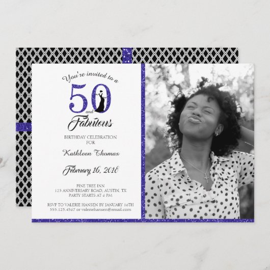 50 en Fabulous | 50e uitnodiging van de Birthday P (Voorkant / Achterkant)