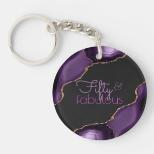 50 en Fabulous 50e Verjaardag Dank Je Wel Agate Sleutelhanger