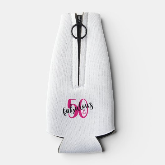 50 en Fabulous 50e verjaardag roze fles Flesjeskoeler (Achterkant)