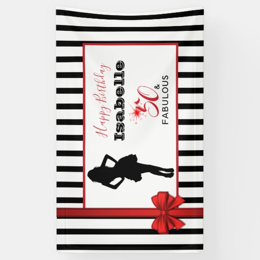 50 en FABULOUS 50e verjaardag zwart/witte strepen Spandoek (Verticaal)