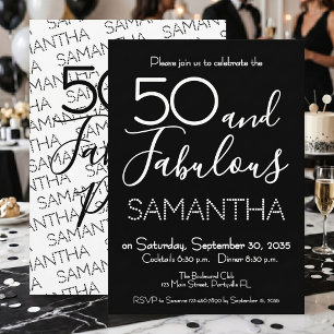 50 en Fabulous 50ste Verjaardagsfeest Zwart Elegan Kaart