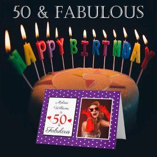 50 en Fabulous 50th Birthday Foto Royal Paars Kaart