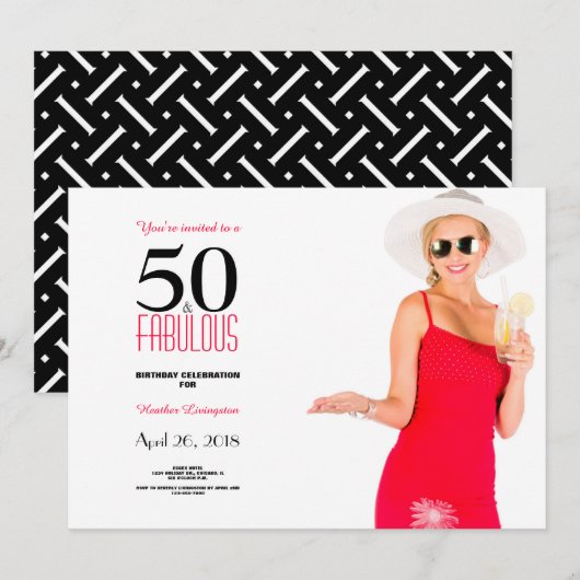 50 en Fabulous 50th Birthday Invitation Kaart (Voorkant / Achterkant)