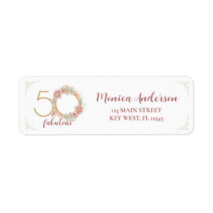 50 en Fabulous 50th Birthday Party Glitter Floral Etiket