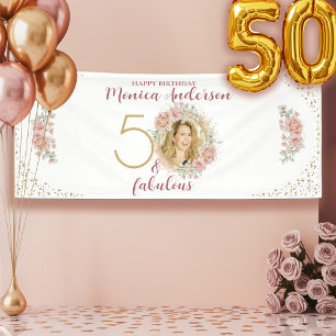 50 en Fabulous 50th Birthday Party Glitter Name Spandoek