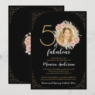 50 en Fabulous 50th Birthday Party Glitter Zwart Kaart