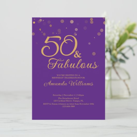 50 en Fabulous 50th Birthday Party Invitation Kaart (Staand voorkant)