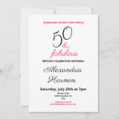 50 en Fabulous 50th Birthday Party Pink Kaart (Voorkant)