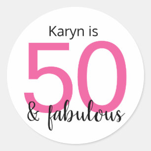 50 en Fabulous 50th Birthday Party Ronde Sticker