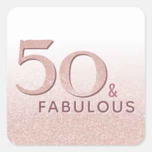 50 en Fabulous 50th Birthday Roos Gold Glitter Vierkante Sticker