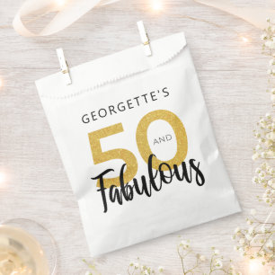 50 en Fabulous 50th Birthday Script Gold Glitter Bedankzakje
