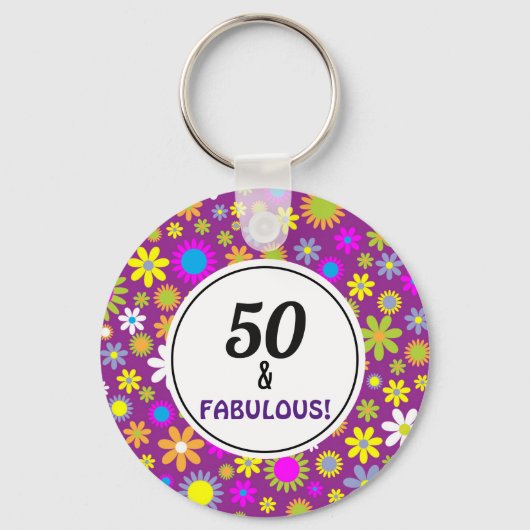 50 en Fabulous 50th Birthday Sleutelhanger (Voorkant)