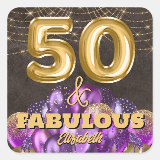 50 en Fabulous 50th Birthday Vierkante Sticker (Voorkant)