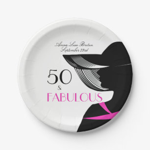 50 en Fabulous Art Deco Elegant 50th Birthday Papieren Bordje