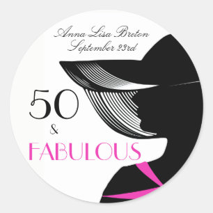50 en Fabulous Art Deco Elegant 50th Birthday Ronde Sticker