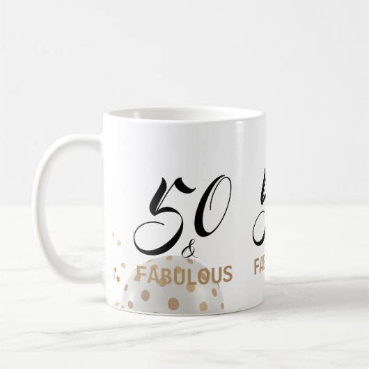 50 en Fabulous Birthday Black Gold Typografie Koffiemok (Links)