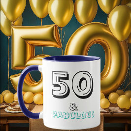 50 en Fabulous Birthday Blue Typography Mok