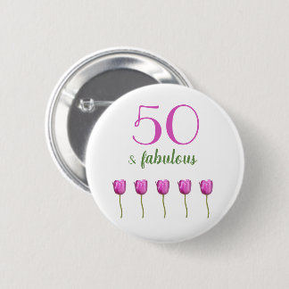 50 en Fabulous Birthday Button | Magenta Tulip