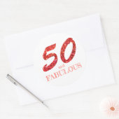 50 en Fabulous Birthday Celebration Coral Glitter Ronde Sticker (Envelop)