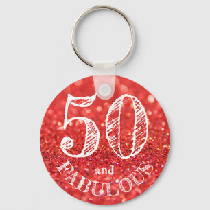 50. en Fabulous Birthday Coral Glitter Sparkle Sleutelhanger