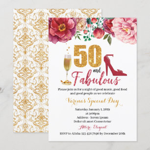 50. en Fabulous Birthday Invitation for Women Kaart