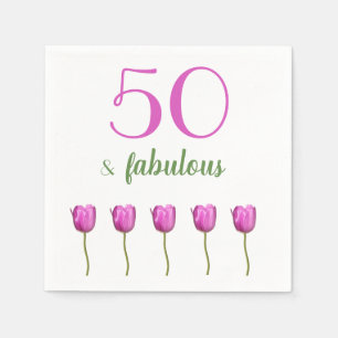 50 en Fabulous Birthday Napkin   Magenta Tulip Servetten