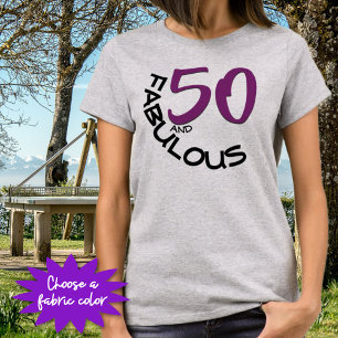 50 en Fabulous Birthday Paars & Black Typografie T-shirt