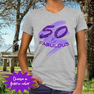 50 en FABULOUS Birthday Paars Glitter Typografie T-shirt