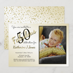 50 en Fabulous Birthday Party Fun Black/Gold 50th Kaart