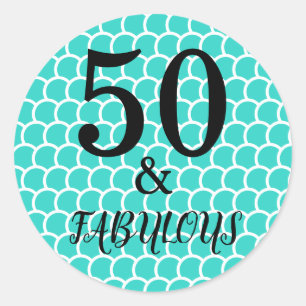 50 en Fabulous Birthday Party Mermaid Turquoise Ronde Sticker