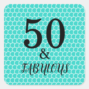 50 en Fabulous Birthday Party Mermaid Turquoise Vierkante Sticker
