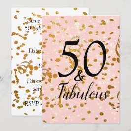 50 en Fabulous Birthday Party Pink Gold Confetti Kaart