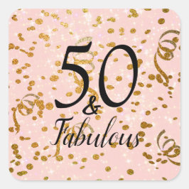 50 en Fabulous Birthday Party Pink Gold Confetti Vierkante Sticker